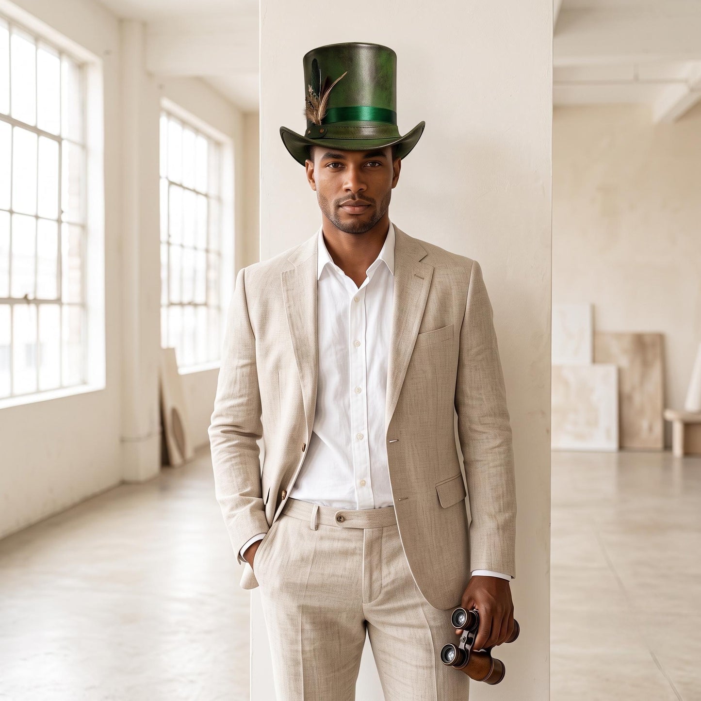 Handmade Green Steampunk Top Hat | Victorian & Mad Hatter Leather Hat