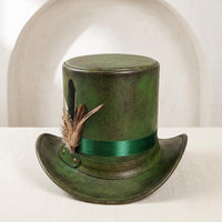 Handmade Green Steampunk Top Hat | Victorian & Mad Hatter Leather Hat