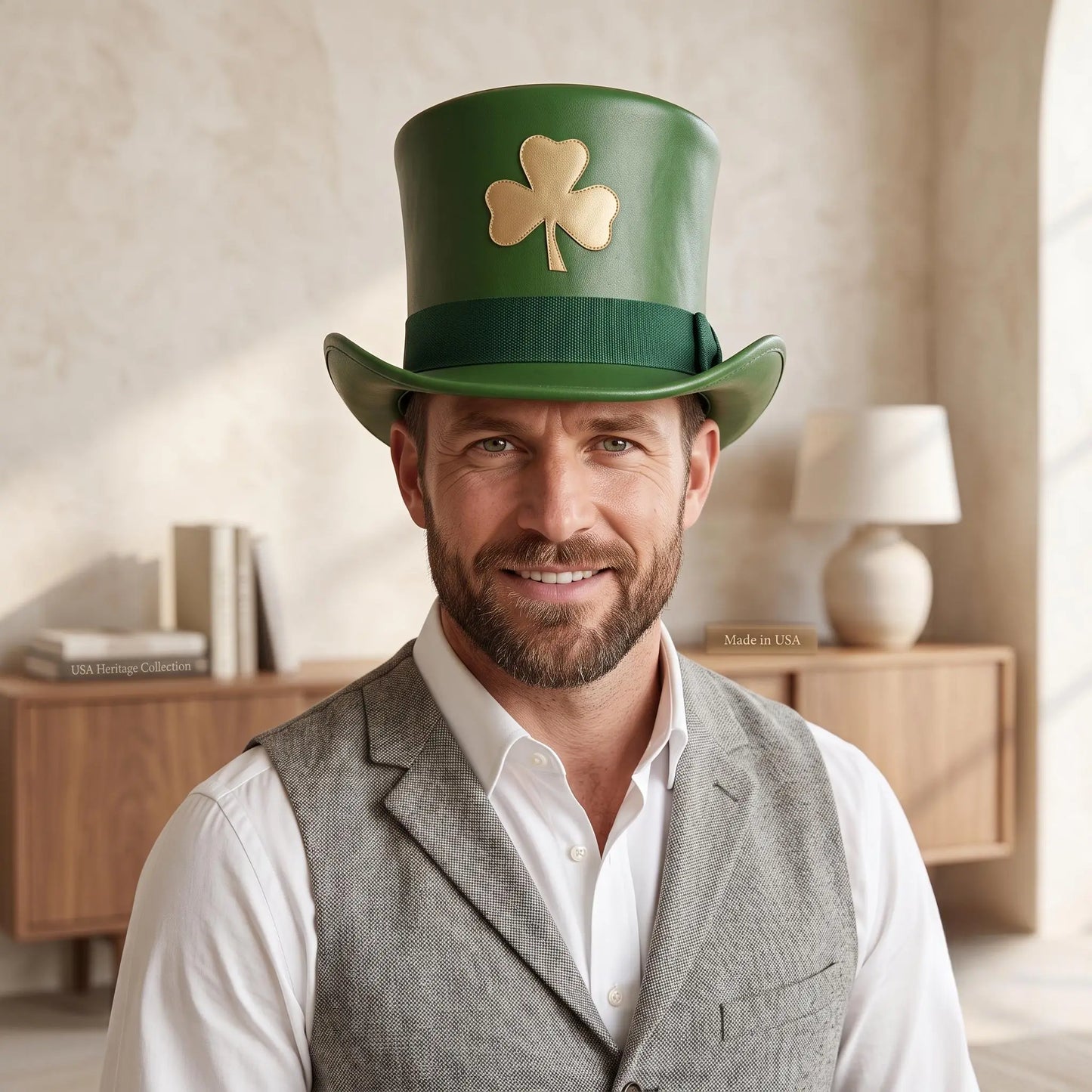 Handmade Green Leather Leprechaun Top Hat – St. Patrick’s Day Accessory