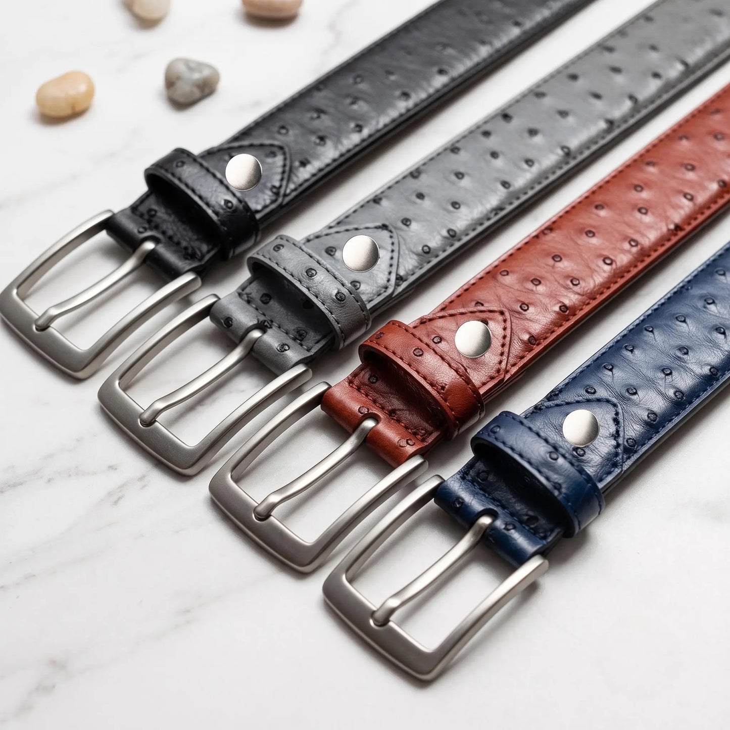 Elevate Your Style: Exotic Ostrich-Emossed Leather Belt Collection