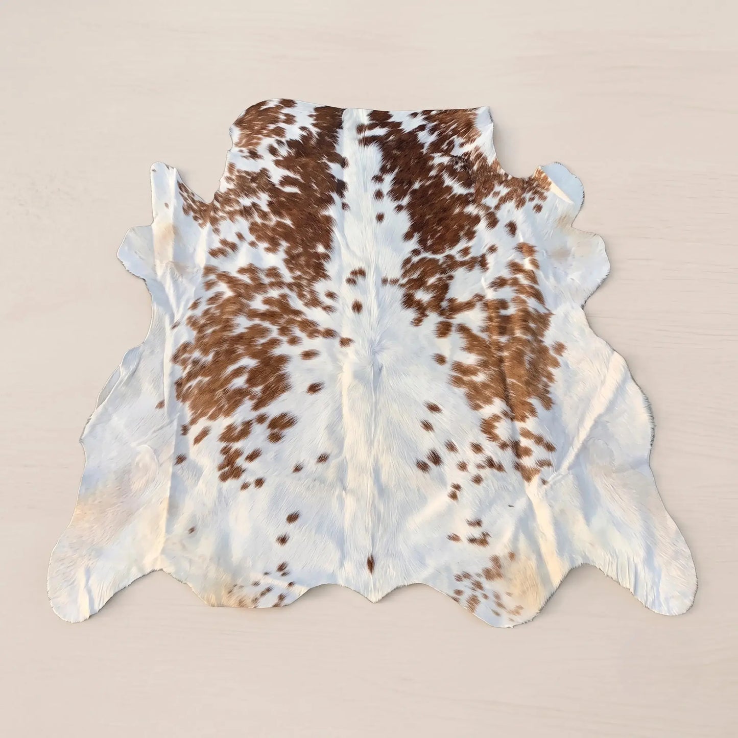 Natural Brown and White Cowhide Rug |  Tricolor Area Hair On Rug