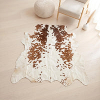 Natural Brown and White Cowhide Rug |  Tricolor Area Hair On Rug