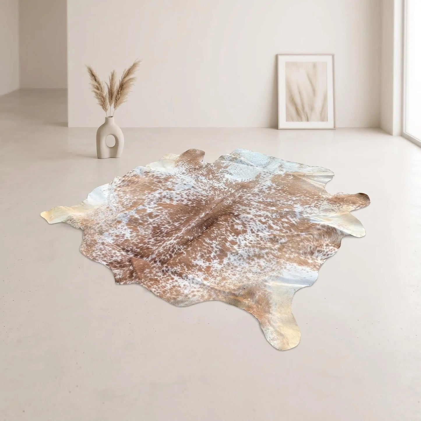 Tricolor Brown and White Hair On Cowhide Rug – Authentic Handmade Leather Carpet