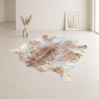 Tricolor Brown and White Hair On Cowhide Rug – Authentic Handmade Leather Carpet