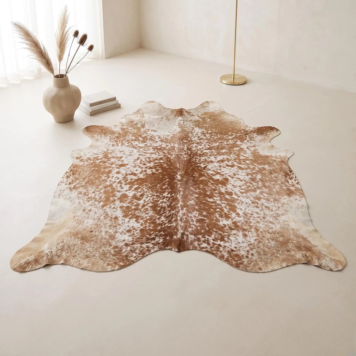 Tricolor Brown and White Hair On Cowhide Rug – Authentic Handmade Leather Carpet