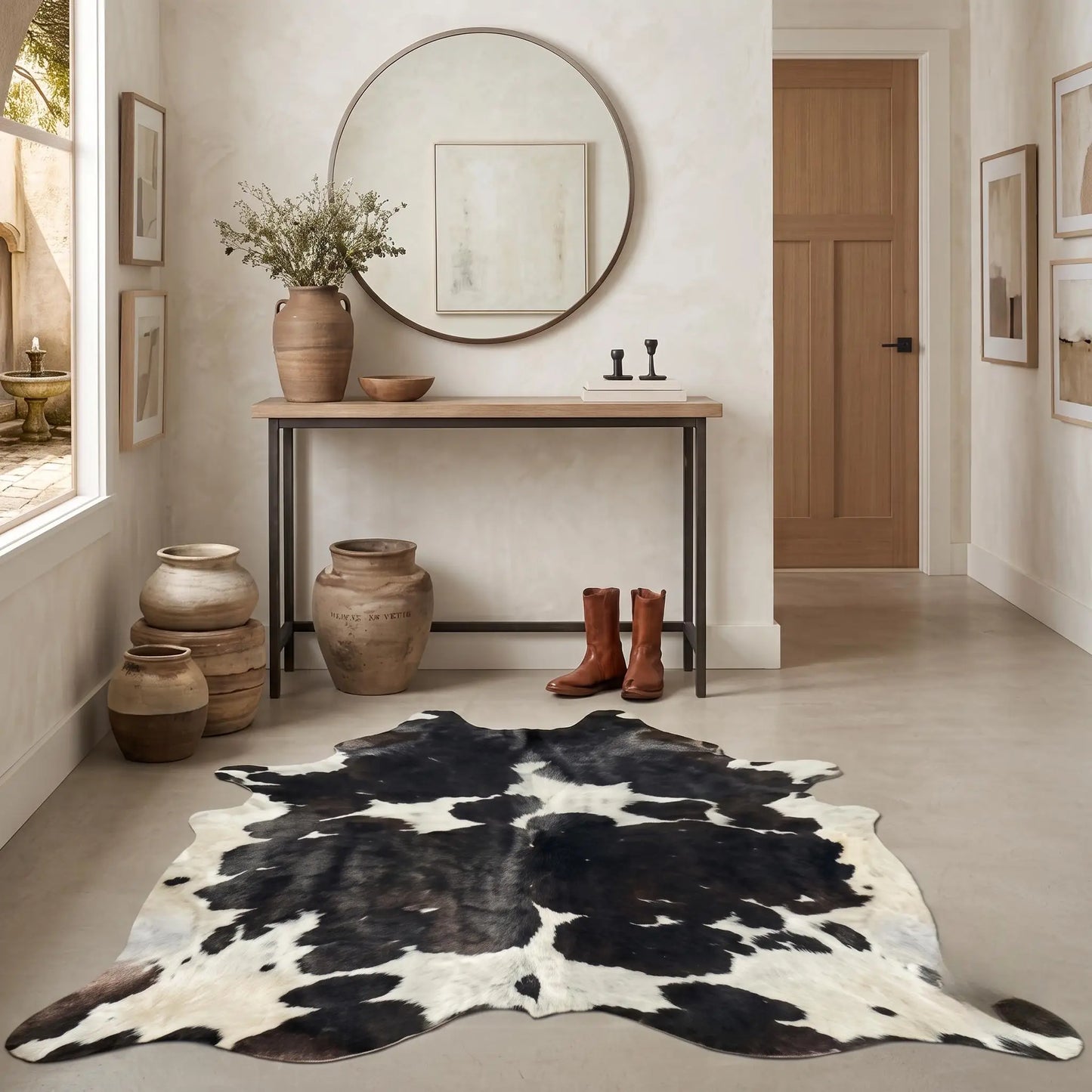 Genuine Hair On Cowhide Rug | Unique Black & White Spotted Leather Carpet