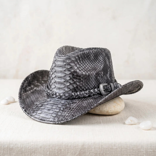 Black Python Print Cowboy Hat – Bold Western Fashion Statement