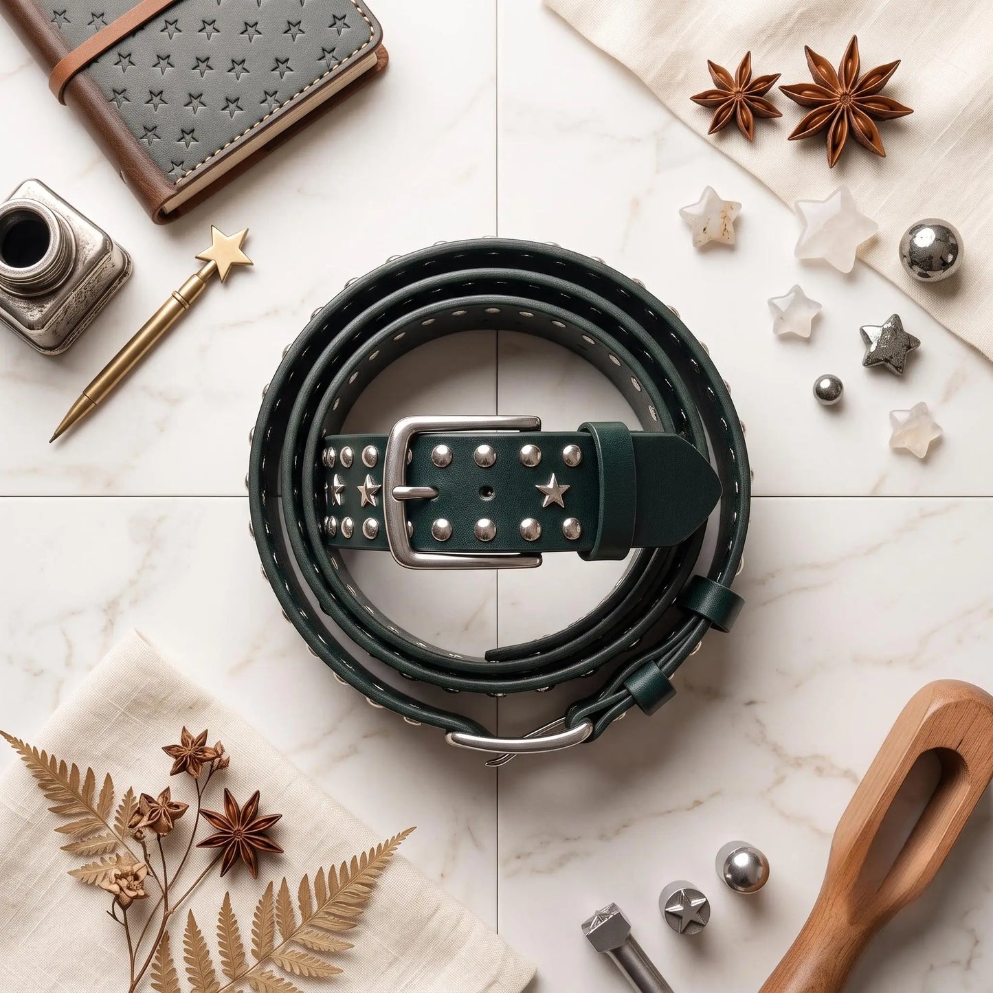 Handcrafted Studded Leather Belt | Silver Star Rivets & Punk Rock Style
