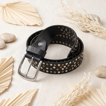 Rock Your Look: Black Studded Leather Belt for Edgy Street Style