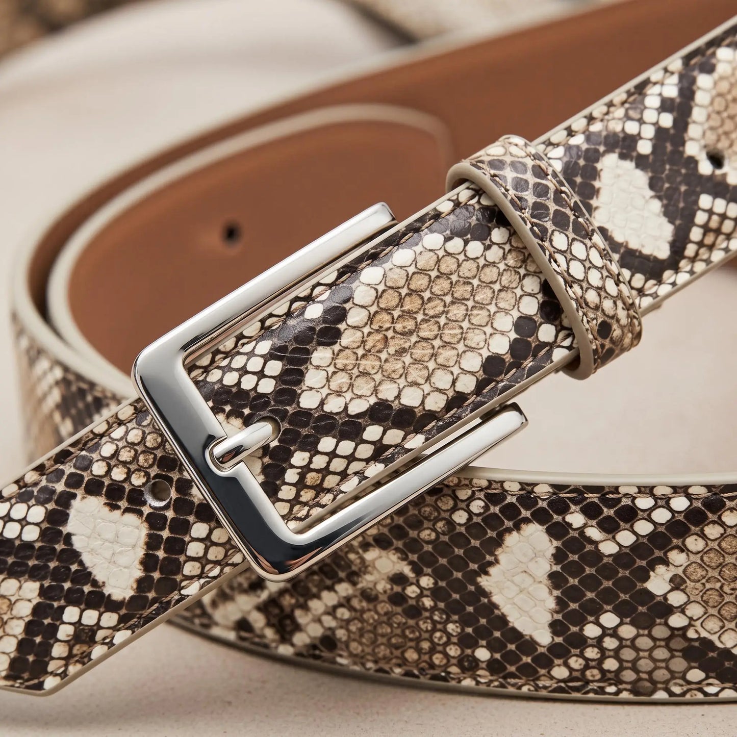 Python Embossed Leather Belt – Handmade Snakeskin Belt for Men & Women