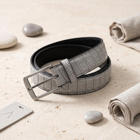 Men’s Gray Croc-Embossed Leather Belt – Luxury Silver Buckle Dress & Casual Belt