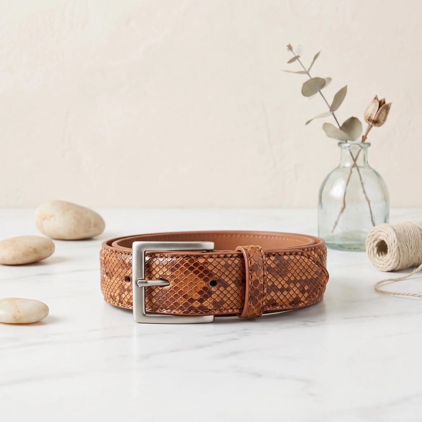 Handmade Luxury Python-Embossed Leather Belt | Genuine Exotic-Style Statement Belt for Men & Women
