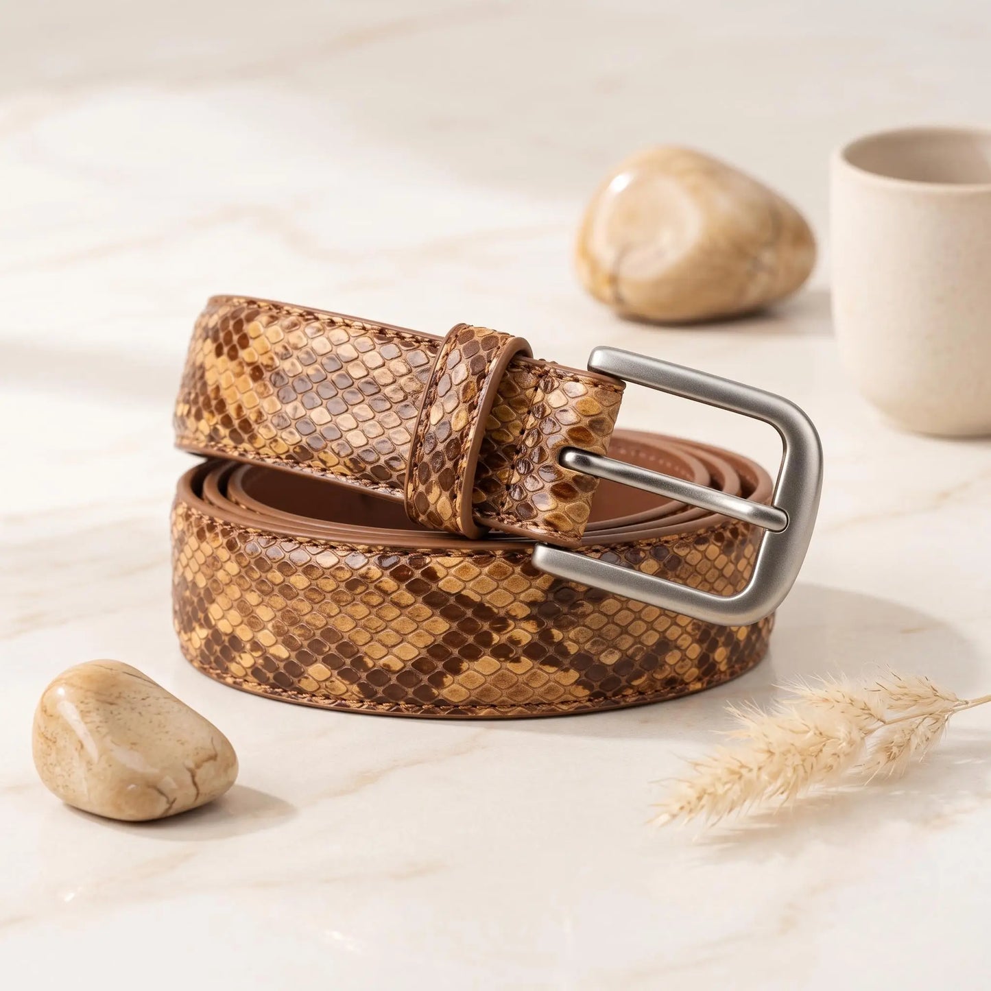 Handmade Luxury Python-Embossed Leather Belt | Genuine Exotic-Style Statement Belt for Men & Women