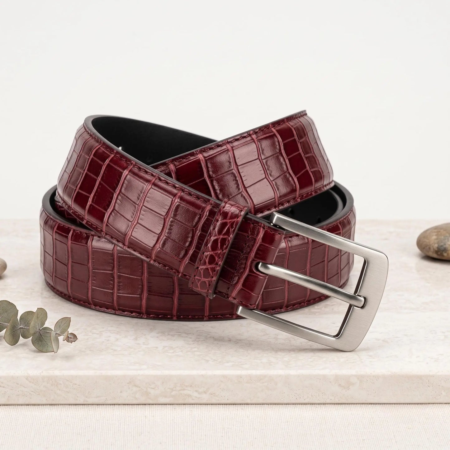Make a Statement: Handmade Red Crocodile Embossed Leather Belt