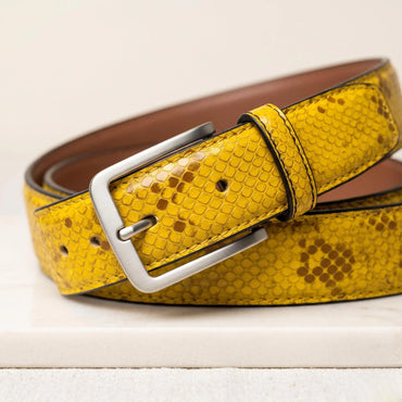 Make a Bold Statement with the TAKEKO Luxury Python-Emossed Yellow Leather Belt