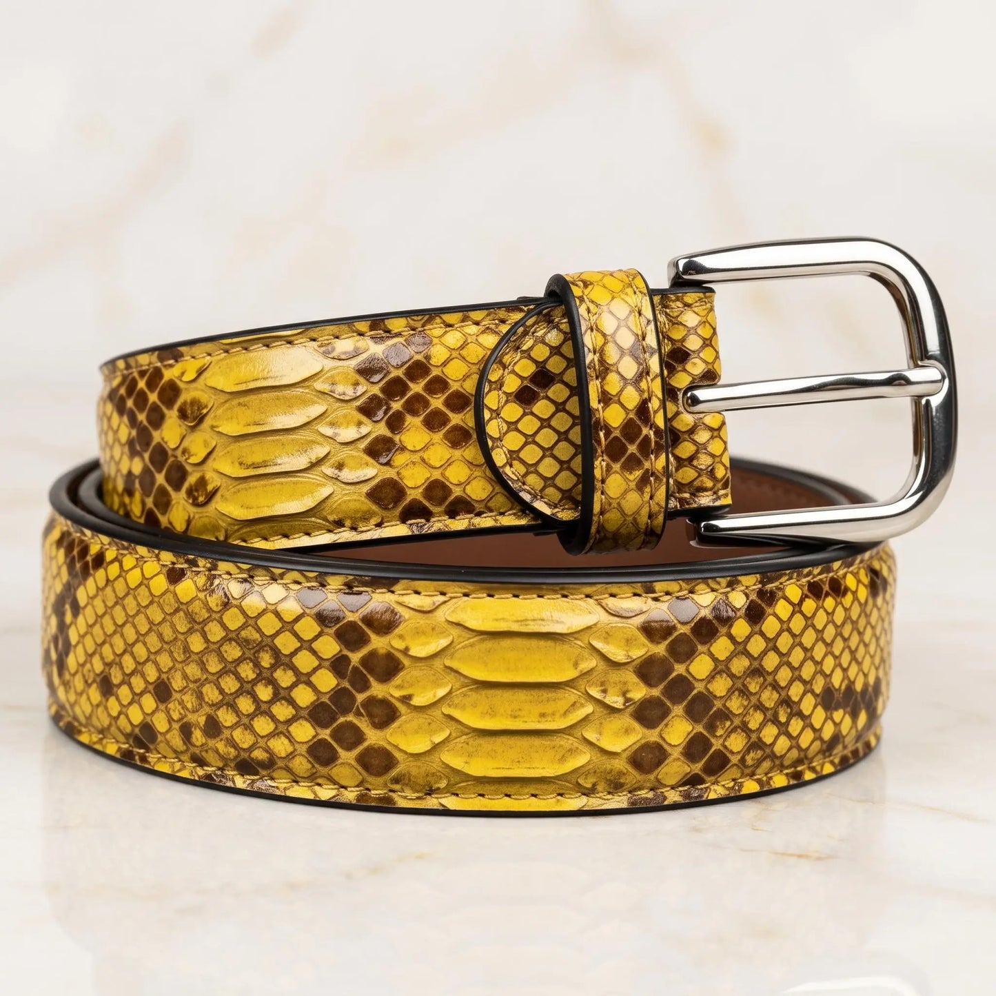 Make a Bold Statement with the TAKEKO Luxury Python-Emossed Yellow Leather Belt