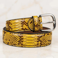 Make a Bold Statement with the TAKEKO Luxury Python-Emossed Yellow Leather Belt