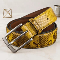 Make a Bold Statement with the TAKEKO Luxury Python-Emossed Yellow Leather Belt