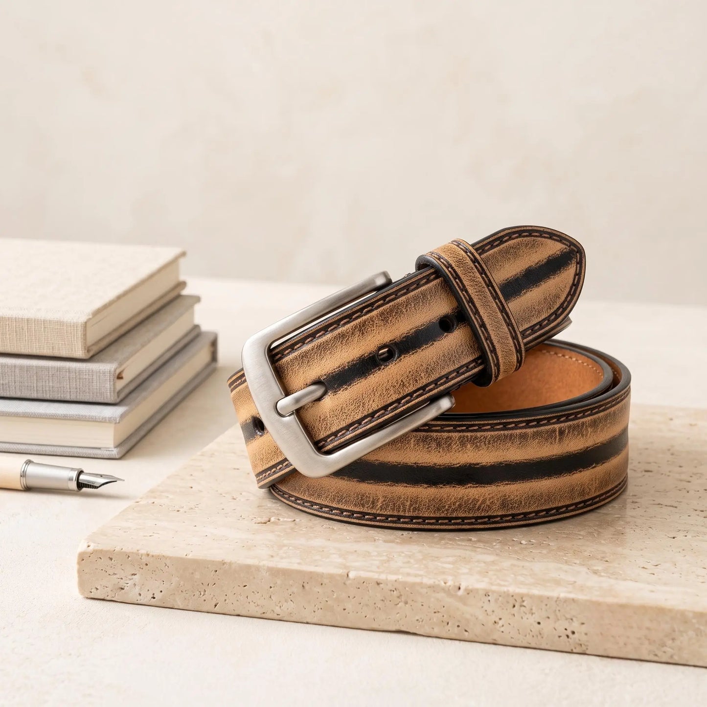 Men’s Vintage Distressed Leather Belt | Handcrafted Rustic Full-Grain Work Belt