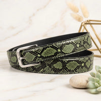 Make a Bold Statement with the TAKEKO Python-Emossed Green Leather Belt