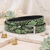 Make a Bold Statement with the TAKEKO Python-Emossed Green Leather Belt