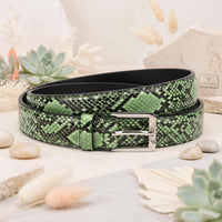 Make a Bold Statement with the TAKEKO Python-Emossed Green Leather Belt