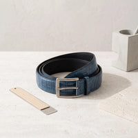 Luxury Men’s Blue Crocodile-Embossed Genuine Leather Belt | Handmade