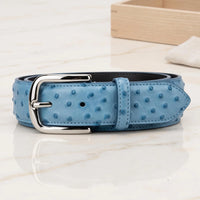 Handcrafted Sky Blue Genuine Ostrich Leather Belt Luxury Exotic Skin Dress Belt for Men