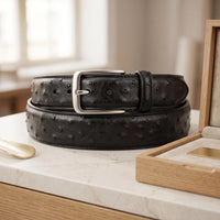 Upgrade Your Style with the Handcrafted Genuine Black Ostrich Leather Belt
