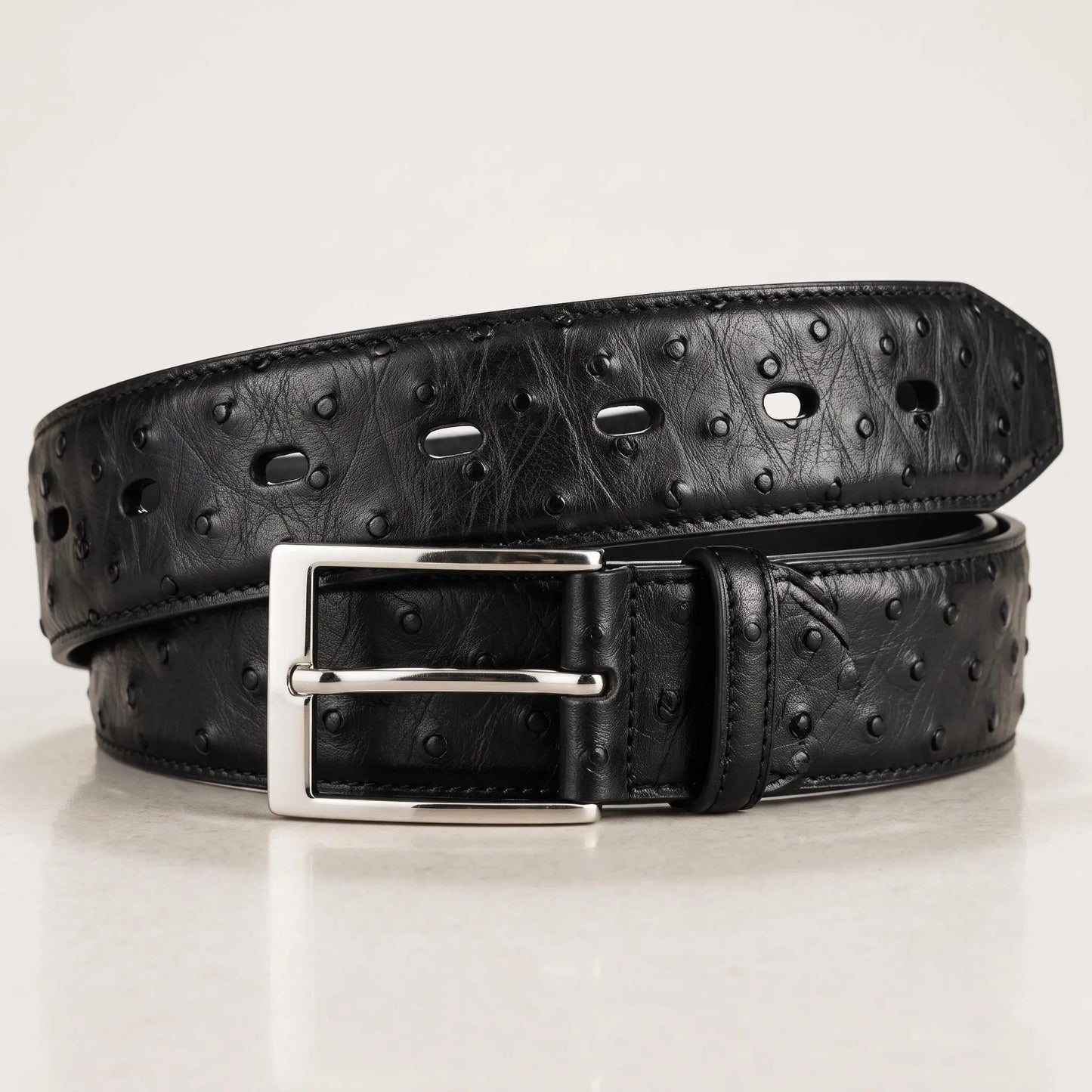Upgrade Your Style with the Handcrafted Genuine Black Ostrich Leather Belt