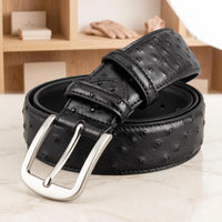 Upgrade Your Style with the Handcrafted Genuine Black Ostrich Leather Belt