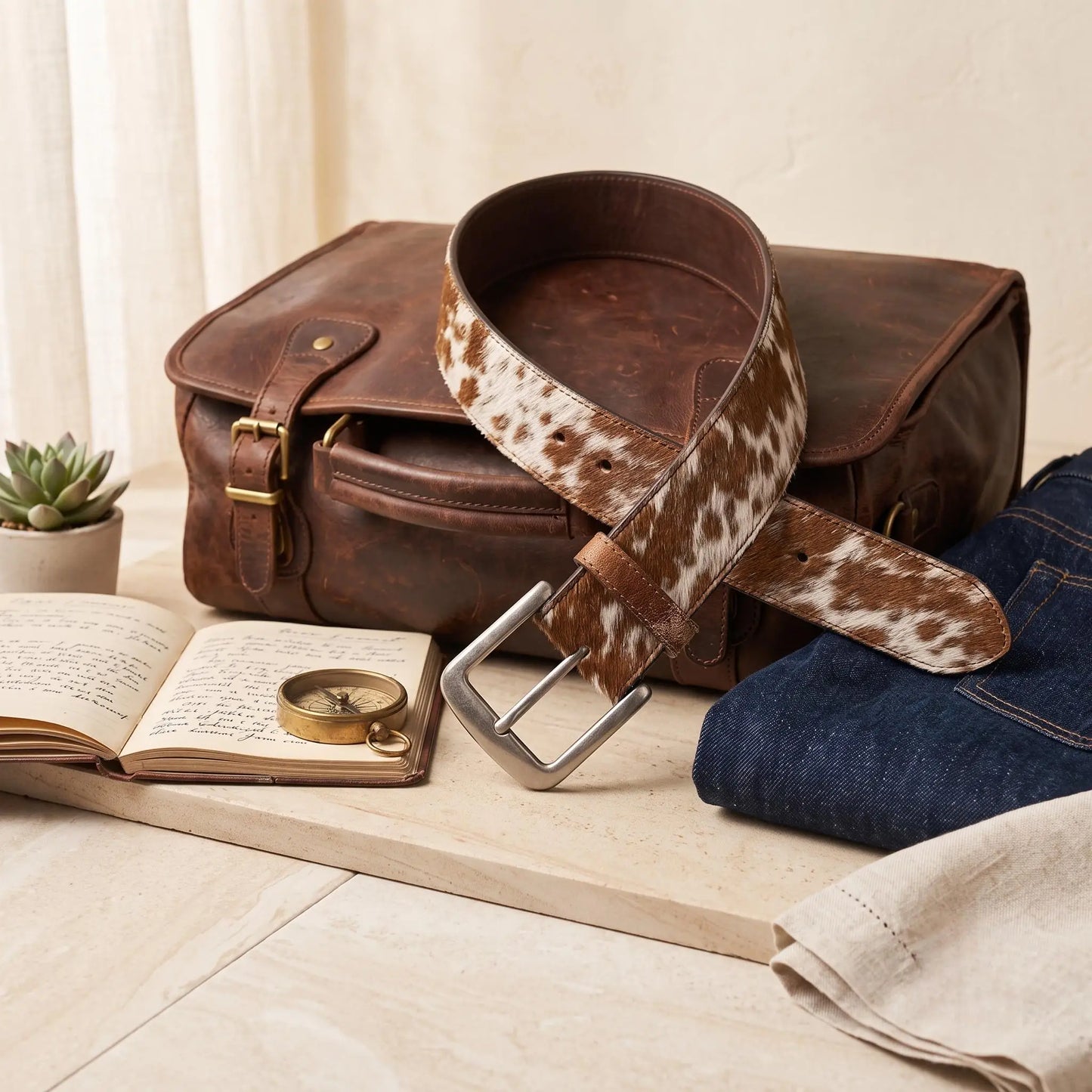 Authentic Cowhide Leather Western Belt | Handmade Hair-on-Hide Ranch Style