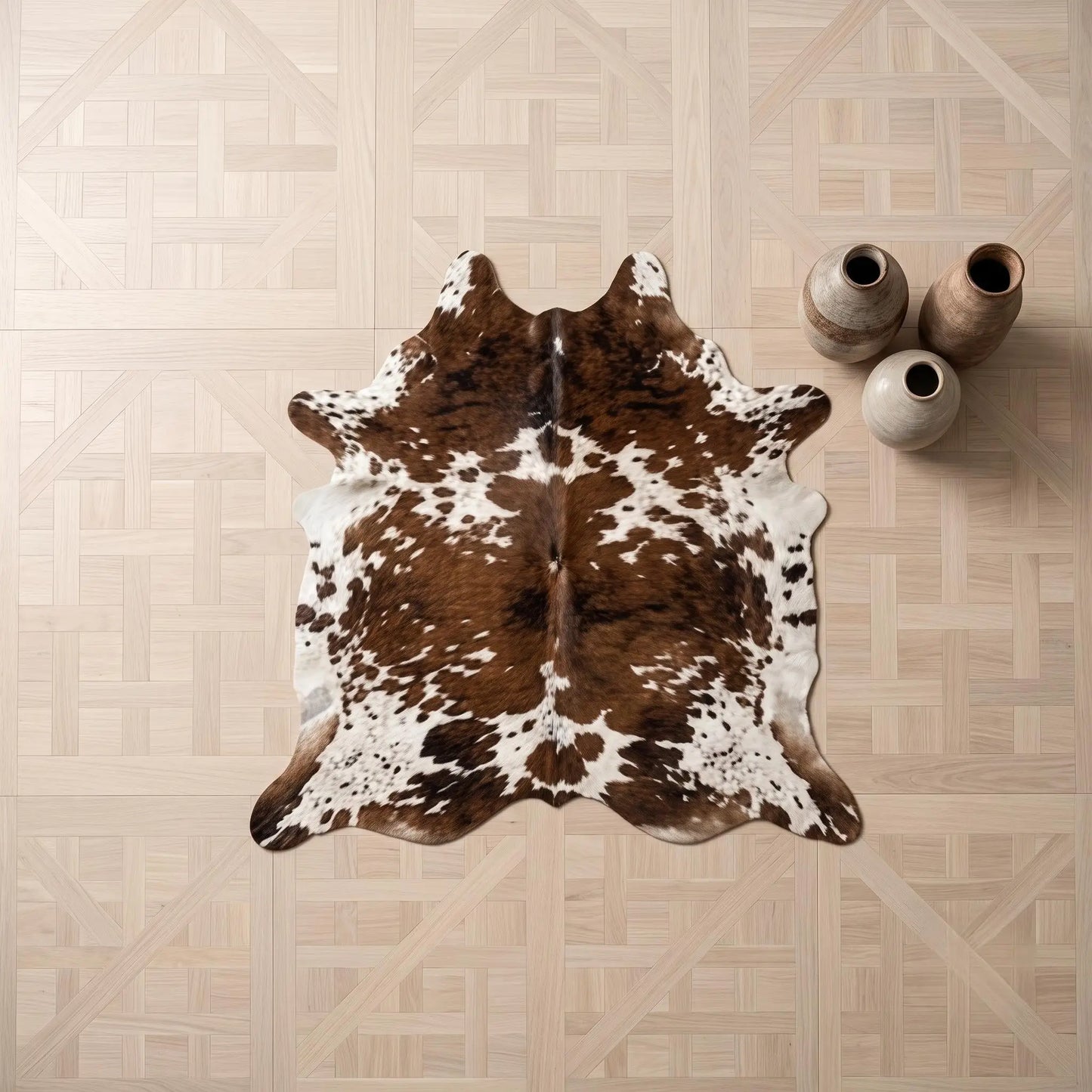 Transform Your Space with the Timeless Elegance of a Genuine Tricolor Cowhide Rug