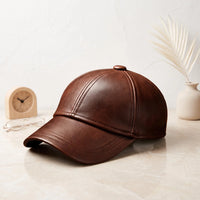 Men’s Brown Leather Baseball Cap – Genuine Vintage Style