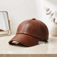 Men’s Brown Leather Baseball Cap – Genuine Vintage Style