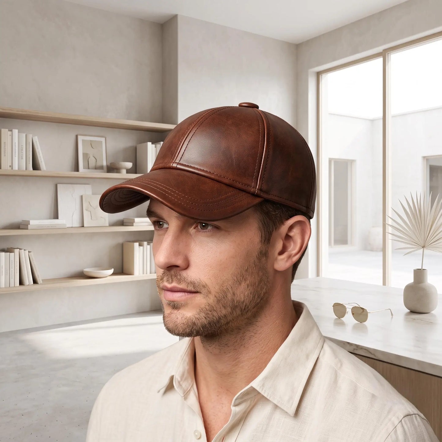 Men’s Brown Leather Baseball Cap – Genuine Vintage Style