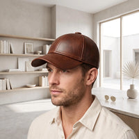 Men’s Brown Leather Baseball Cap – Genuine Vintage Style