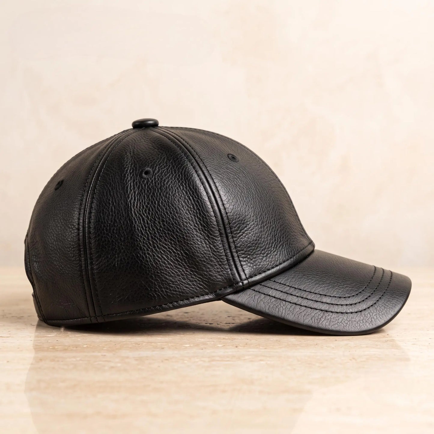 Genuine Black Leather Baseball Cap – Adjustable Unisex Streetwear & Luxury Fashion Accessory