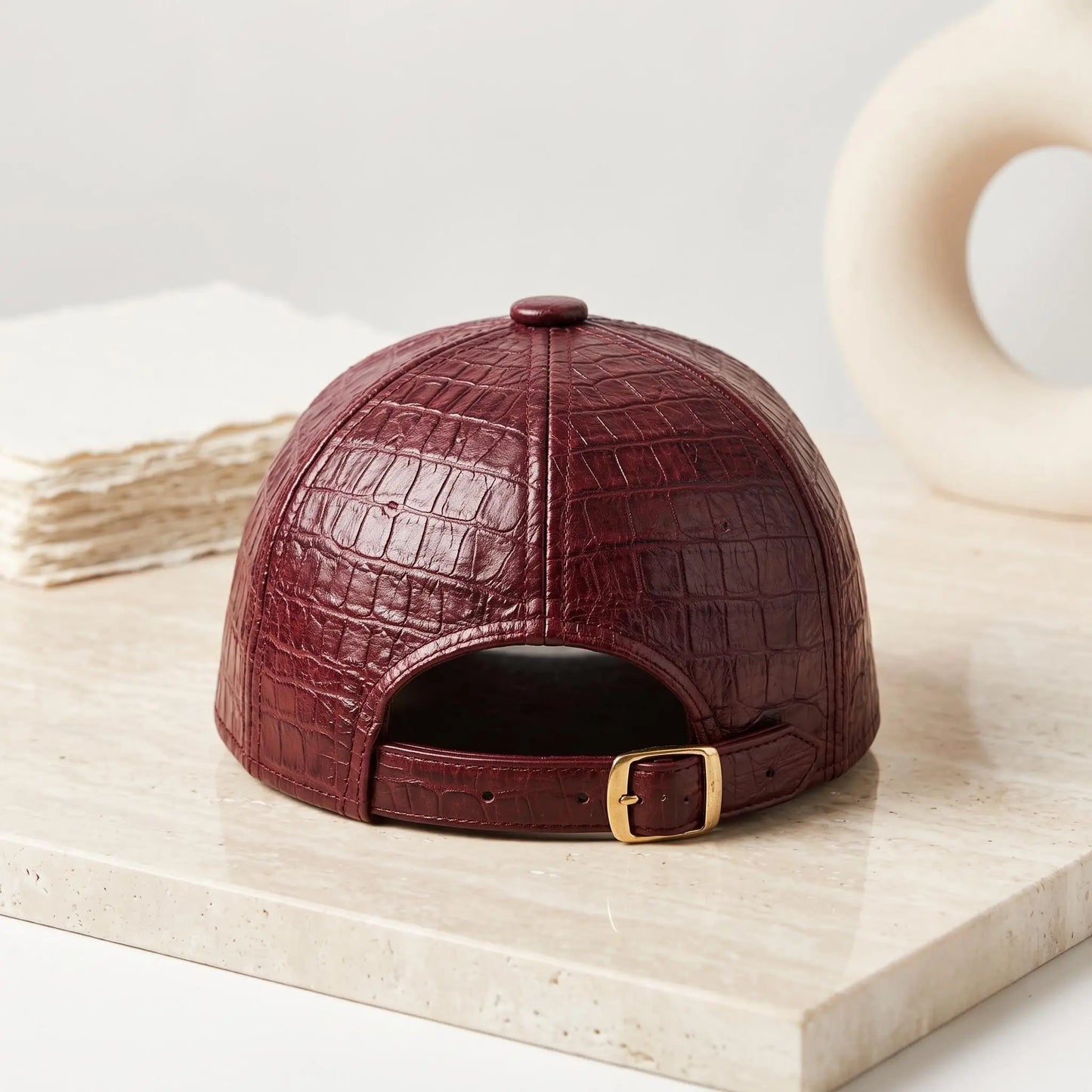 Burgundy Crocodile Embossed Leather Baseball Cap – Luxury Unisex Streetwear