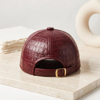 Burgundy Crocodile Embossed Leather Baseball Cap – Luxury Unisex Streetwear