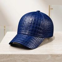 TAKEKO LEATHER Blue Croc-Embossed Leather Baseball Cap