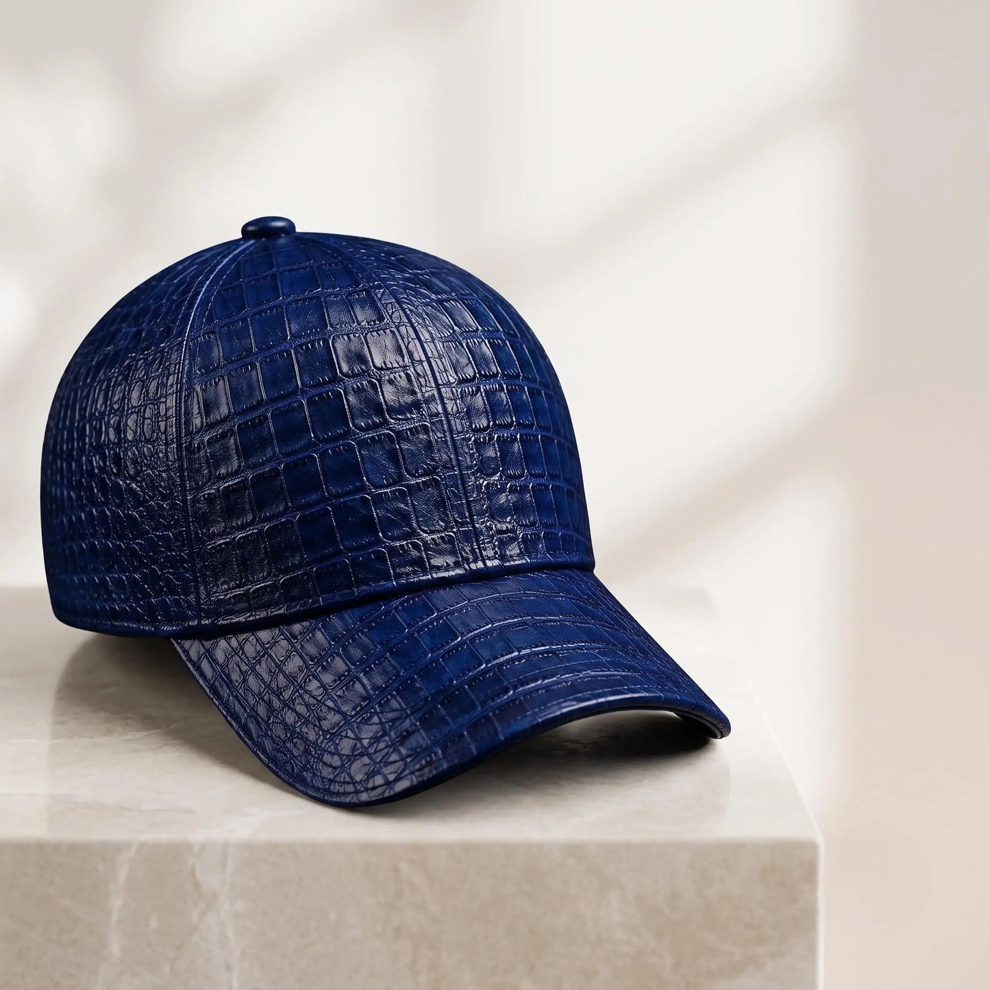 TAKEKO LEATHER Blue Croc-Embossed Leather Baseball Cap
