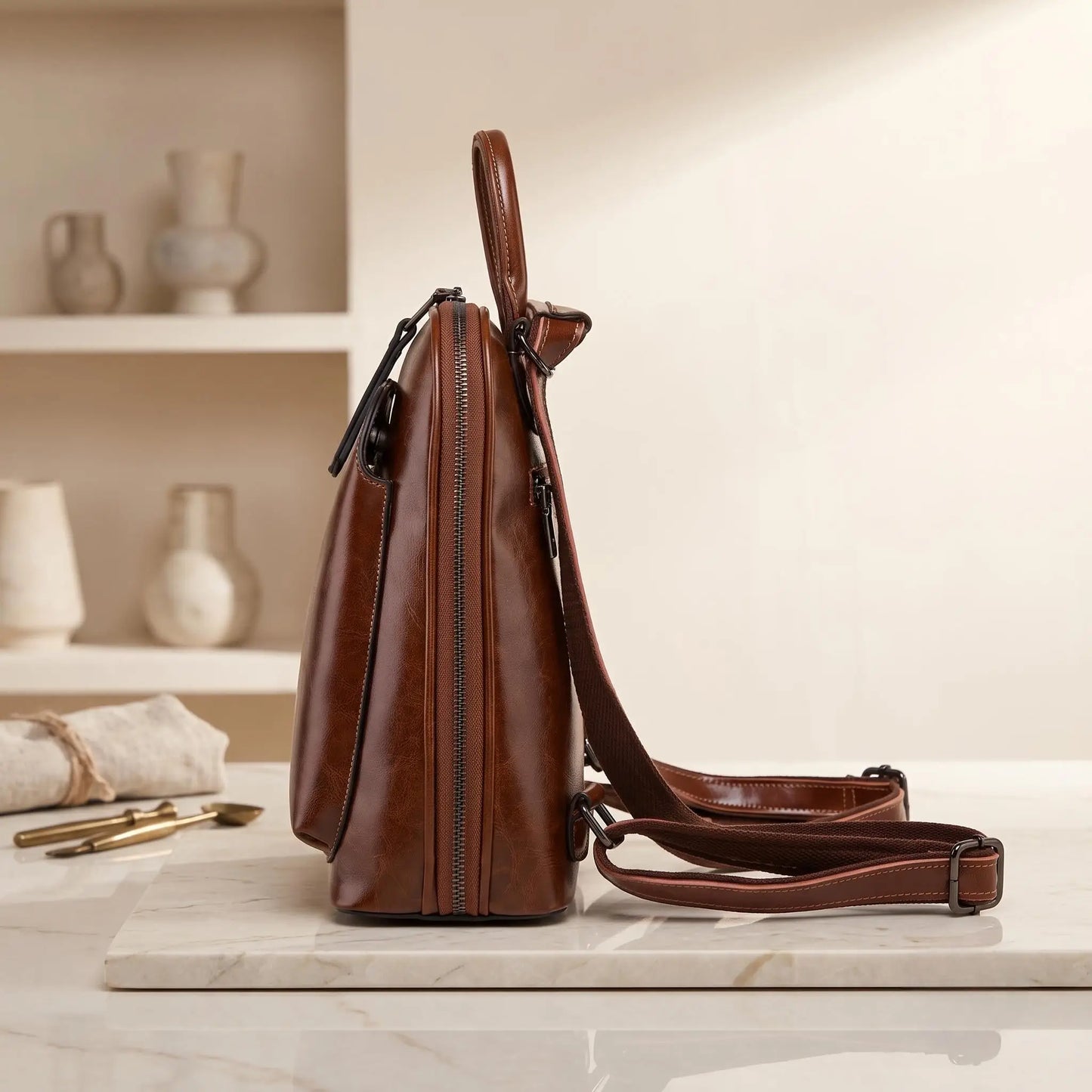 Full Grain Leather Backpack Purse for Women | Handmade Vintage Travel Bag