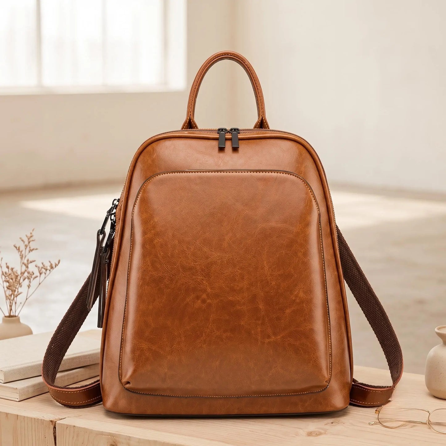 Full Grain Leather Backpack Purse for Women | Handmade Vintage Travel Bag