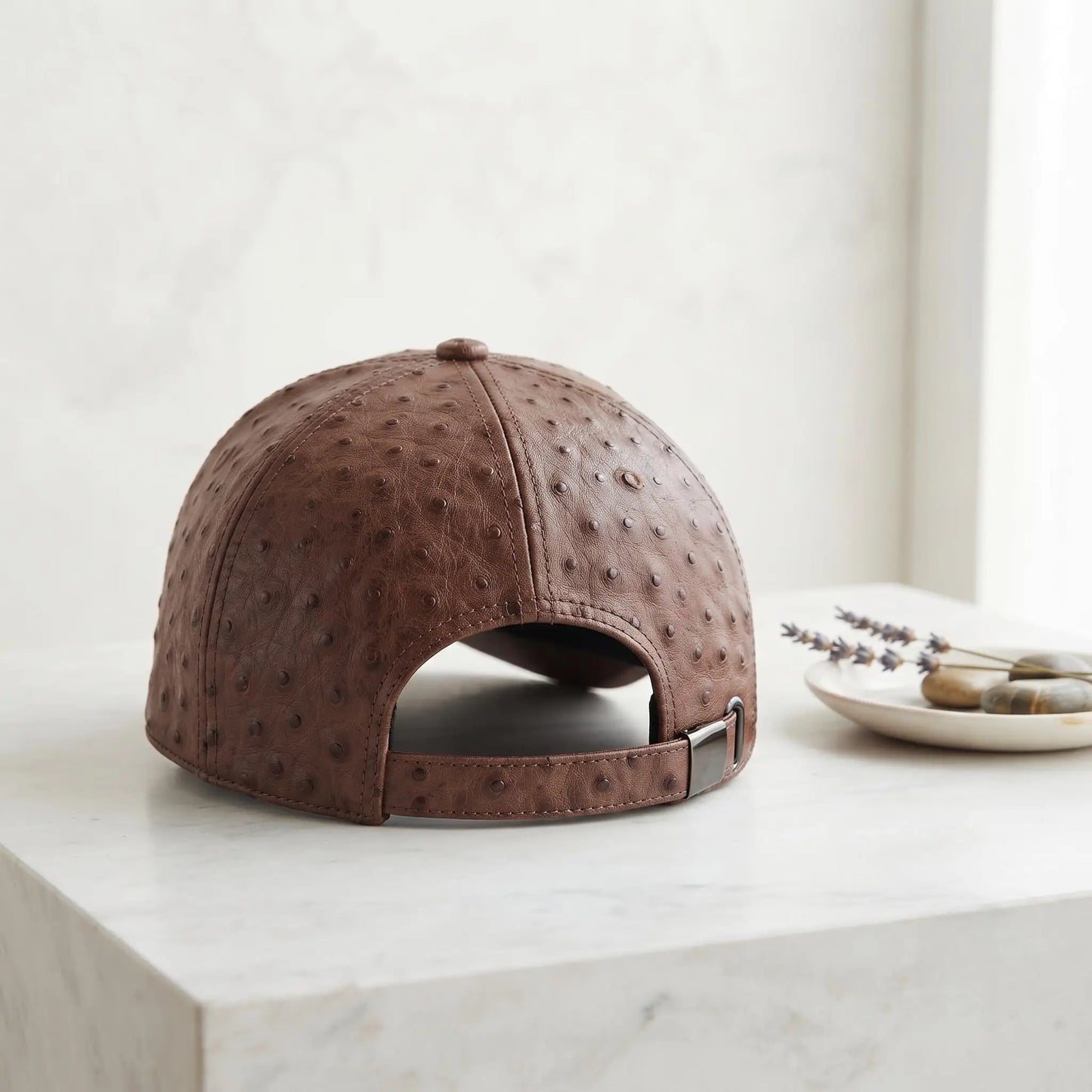 Handcrafted Brown Ostrich Leather Baseball Cap | Exotic Headwear