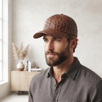 Handcrafted Brown Ostrich Leather Baseball Cap | Exotic Headwear