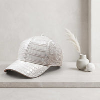 White Crocodile Leather Baseball Cap | Luxury Unisex Headwear