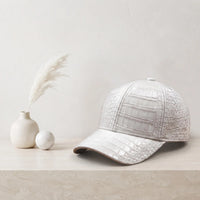White Crocodile Leather Baseball Cap | Luxury Unisex Headwear