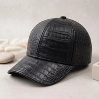 TAKEKO LEATHER Black Crocodile-Embossed Leather Baseball Cap – Luxury Streetwear
