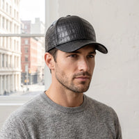 TAKEKO LEATHER Black Crocodile-Embossed Leather Baseball Cap – Luxury Streetwear